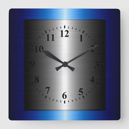 Horloge Carrée Métal en acier inoxydable bleu foncé et argent (Recto)