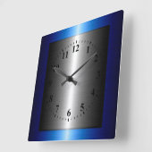 Horloge Carrée Métal en acier inoxydable bleu foncé et argent (Angle)