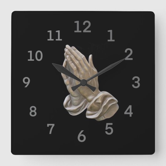 Horloge Carrée Métal Peint Regarder Les Mains De Prière (Recto)