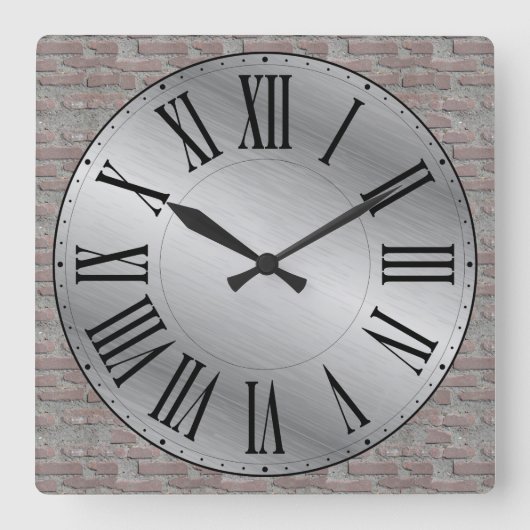 Horloge Carrée Métallc Face/Brick Wall Background (Recto)