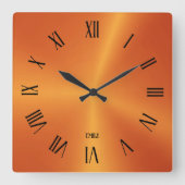 Horloge Carrée Metallic Orange Background Roman Numerals (Recto)