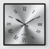 Horloge Carrée Metallic Silver Gray Black Border Roman Numerals (Recto)