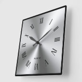 Horloge Carrée Metallic Silver Gray Black Border Roman Numerals (Angle)