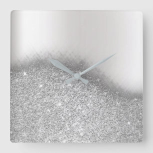 Horloge Carrée Métallique minimal monochromatique de gris argent