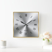 Horloge Carrée Métallurgique Gris Or Bordure Numéros romains (Maison)