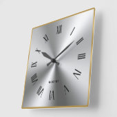 Horloge Carrée Métallurgique Gris Or Bordure Numéros romains (Angle)
