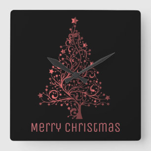 Horloge Carrée Metc Red Stars Christmas Tree Elegant Black