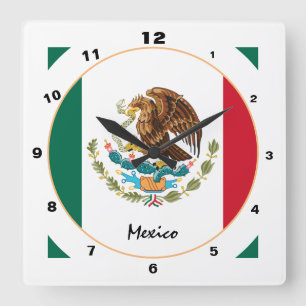 Horloge Carrée Mexique moderne, Drapeau mexicain tendance Accueil