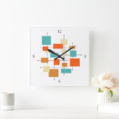 Horloge Carrée Mi-siècle Moderne Rétro Orange Turquoise Carré (Maison)