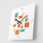 Horloge Carrée Mi-siècle Moderne Rétro Orange Turquoise Carré (Angle)