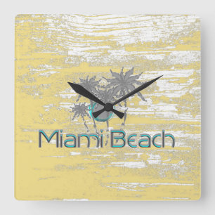 Horloge Carrée Miami-Beach, Floride, Palms, Grunge Cool
