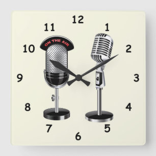 Horloge Carrée Microphones Vintages cool