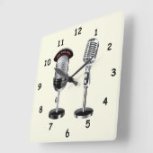 Horloge Carrée Microphones Vintages cool (Angle)