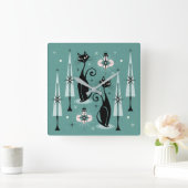 Horloge Carrée Mid Century Atomic Kitty Noël ©studioxtine (Maison)