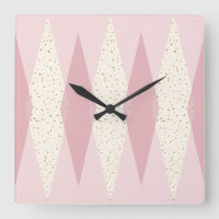 Mid Century Modern Pink Argyle Square Wall Clock