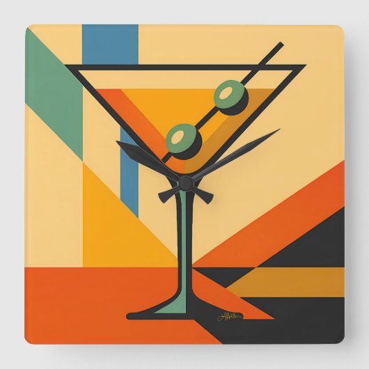 Horloge Carrée Mid Century Modern Sunrise Bauhaus Martini (Recto)