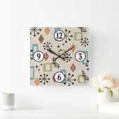 Horloge Carrée Mid Century moderne de l'âge atomique Motif de dém (Maison)