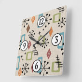 Horloge Carrée Mid Century moderne de l'âge atomique Motif de dém (Angle)