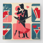 Horloge Carrée Mid Century moderne Valentine Dancing Couple (Recto)