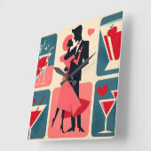 Horloge Carrée Mid Century moderne Valentine Dancing Couple (Angle)