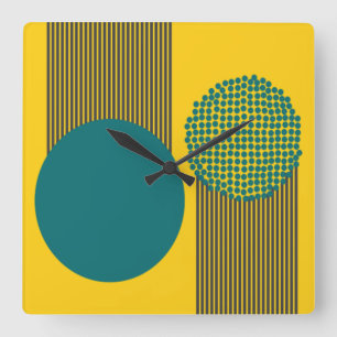 Horloge Carrée Midcentury Modern Circle and Lines