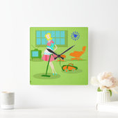 Horloge Carrée Midcentury Modern Retro Housewife Wall Clock (Maison)