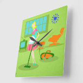 Horloge Carrée Midcentury Modern Retro Housewife Wall Clock (Angle)