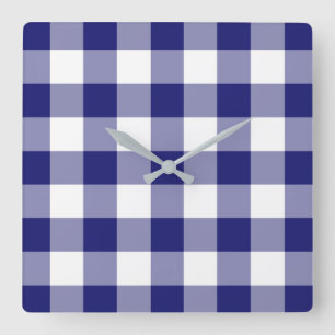 Horloge Carrée Midnight Blue and White Checked Gingham Pattern