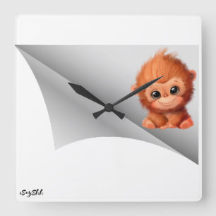 Horloge Carrée mignon singe sous le patch