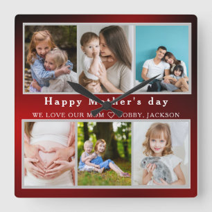 Horloge Carrée Mignonne I LOVE YOU MOM Happy Mother Day Photo Col