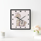 Horloge Carrée Mignonne Llama Princesse portant une couronne (Maison)