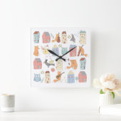 Horloge Carrée Mignons renards/choux/maisons/enfants/crèche blanc (Maison)