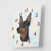Horloge Carrée Miniature de Pinscher Art Wall Clock (Angle)