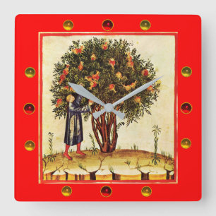 Horloge Carrée MINIATURE MÉDIÉVALE DE L'ARBRE POMGRANATE, Pierres