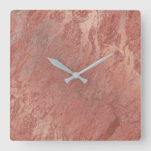 Horloge Carrée Minimal de marbre de corail métallique d'or rose