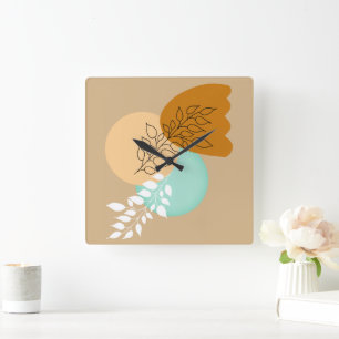 HORLOGE CARRÉE MINIMALIST BOHO FEUILLES _ SIMPLE ET ÉLÉGANT