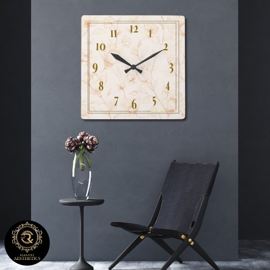 Horloge Carrée Minimalist Neutral Wildflower Wall Clock