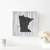 Horloge Carrée Minnesota Rustic Black and White Wood Panel Farm (Maison)