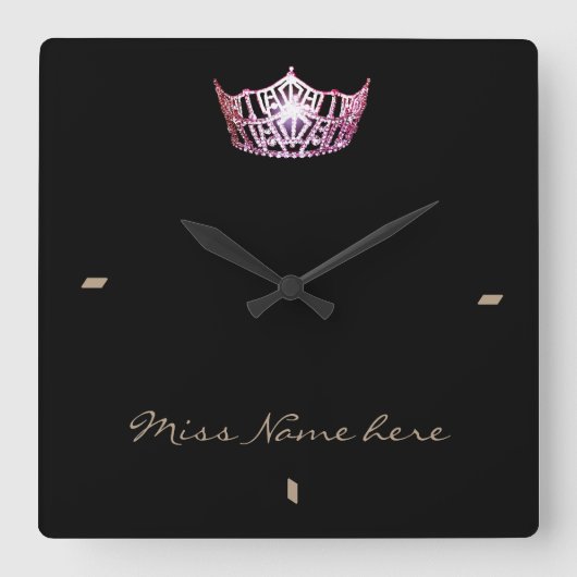 Horloge Carrée Miss America style Couronne rose (Recto)