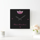 Horloge Carrée Miss America style Couronne rose (Maison)