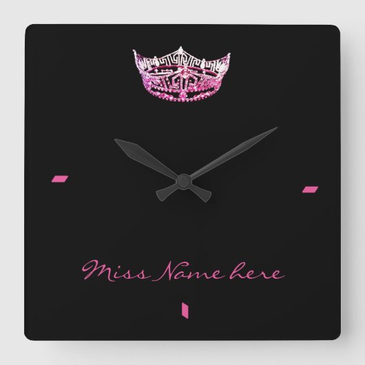 Horloge Carrée Miss America style Couronne rose (Recto)