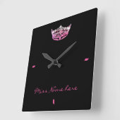 Horloge Carrée Miss America style Couronne rose (Angle)