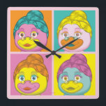 Horloge Carrée Mme Birdy Pop Art<br><div class="desc">L'image emblématique de Mme Birdy est présentée dans 4 teintes de couleur électrique dans ce design inspiré de Pop Art.</div>