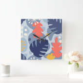 Horloge Carrée Mod Feuille Monstera Abstrait Hawaiien Tropical -B (Maison)