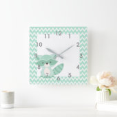 Horloge Carrée Mod Mint Chevron Raccoon Clock - chambre de bébé (Maison)