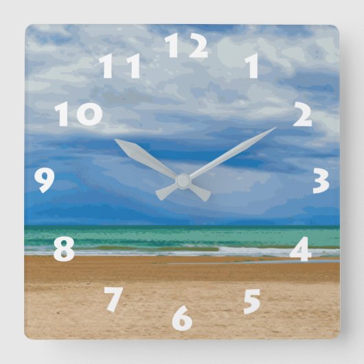 HORLOGE CARRÉE MODE BEACH ILLUSTRATION AVEC LE NUMÉRO BLANC (Recto)