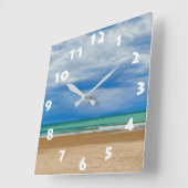 HORLOGE CARRÉE MODE BEACH ILLUSTRATION AVEC LE NUMÉRO BLANC (Angle)