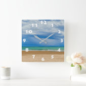 HORLOGE CARRÉE MODE BEACH ILLUSTRATION AVEC LE NUMÉRO BLANC (Maison)