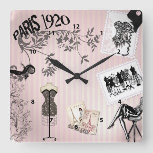 Horloge Carrée Mode chic de cru de Paris