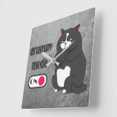 Horloge Carrée Mode grumeux sur drôle de gros chat (Angle)